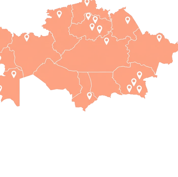 Map of Kazakhstan with tour destinations marked
